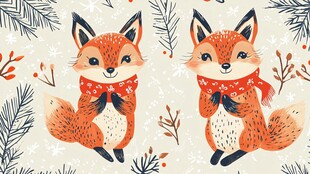 可爱双狐冬日插画