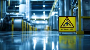 工厂内的地面湿滑警示标志