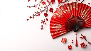 中式红扇与红梅雅致组合