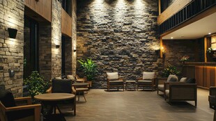 温馨石砌休闲大厅空间