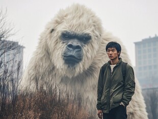 人与巨型白猩猩的奇妙同框