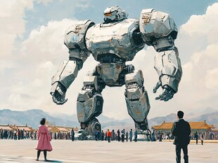 巨型机器人现身人群之中