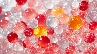 多彩晶莹水珠球特写