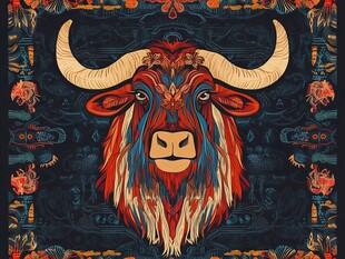 彩色牦牛图腾艺术插画