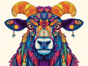 彩色梦幻山羊插画