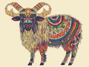 彩绘山羊的绚丽艺术形象