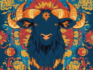 蓝色山羊的华丽图案艺术