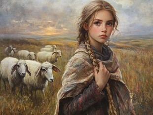 草原牧羊少女的静谧时光