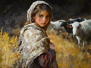 乡村牧羊女孩的静谧时光