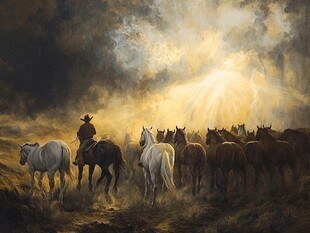 牧者策马领群马于旷野