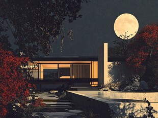 月夜下的现代庭院美景