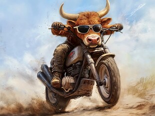 骑摩托的酷炫牛