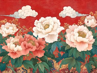 国色牡丹映祥云瑞景