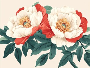 双朵红白相间的艳丽牡丹花