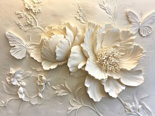 立体浮雕牡丹花卉装饰画