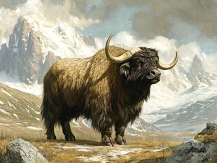 高山牦牛傲立雪山旷野