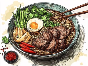 一碗丰盛美味的牛肉拉面