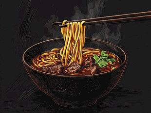 热气腾腾牛肉面诱人画面