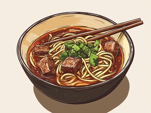 香浓牛肉面 筷子轻放碗中