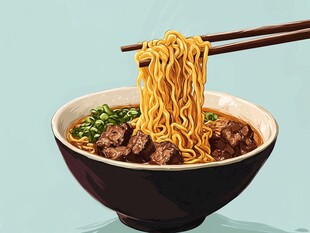 美味牛肉面筷子夹起瞬间
