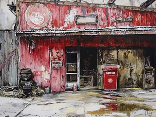 老旧红色汽水店铺景象