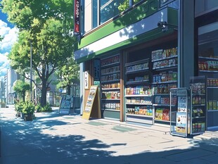 阳光照耀下的街边便利店