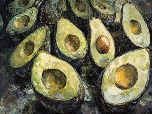 油画中的切开牛油果