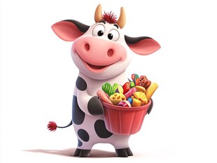 可爱小牛捧零食桶