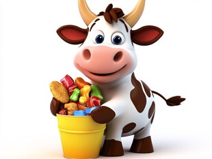 卡通小牛捧多彩零食桶