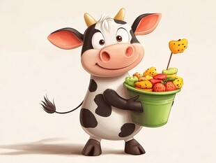 可爱奶牛手持果蔬桶