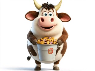 可爱小牛抱桶装满零食