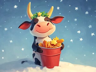 圣诞小牛捧桶送星星