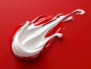红色背景上的牛奶飞溅