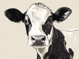黑白奶牛插画