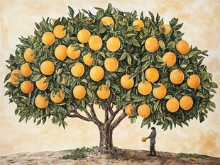 硕果累累的巨型橙子树