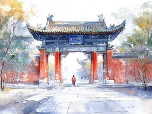 古色牌坊下的行人风景