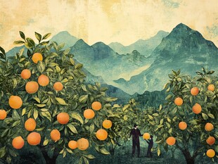 山间橘园的温馨采摘场景