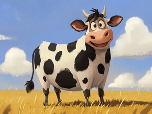 田野中的可爱卡通奶牛