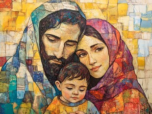 圣家三口的多彩艺术画像