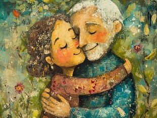 老夫妻的温馨拥抱瞬间