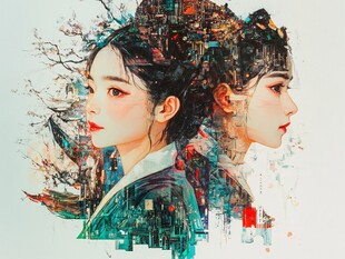 古风双生女子奇幻插画