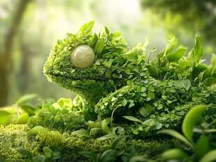 绿叶构成的奇幻变色龙形象