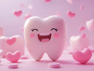 快乐牙齿被爱心环绕