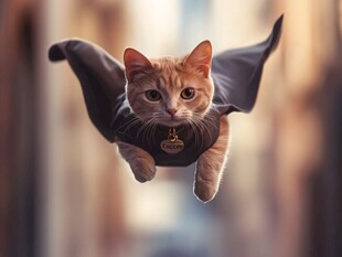 飞天萌猫身披酷炫小斗篷