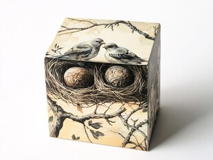 立体画中双鸟与巢的温馨场景