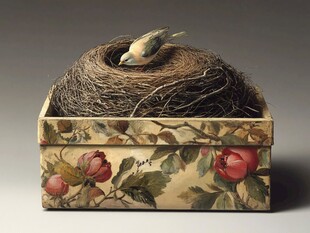 花鸟装饰盒中的温馨鸟巢