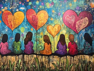 彩色心气球下的女孩们