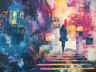 独行者漫步于绚烂都市街头