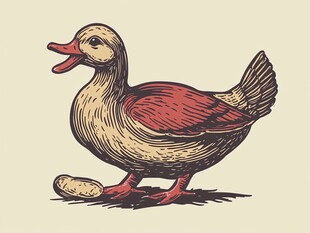 手绘鸭子与蛋的生动画面