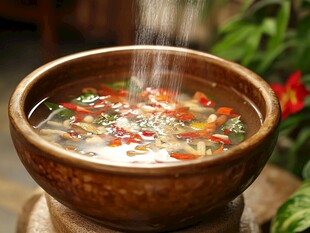 香浓热汤正被浇入陶碗中